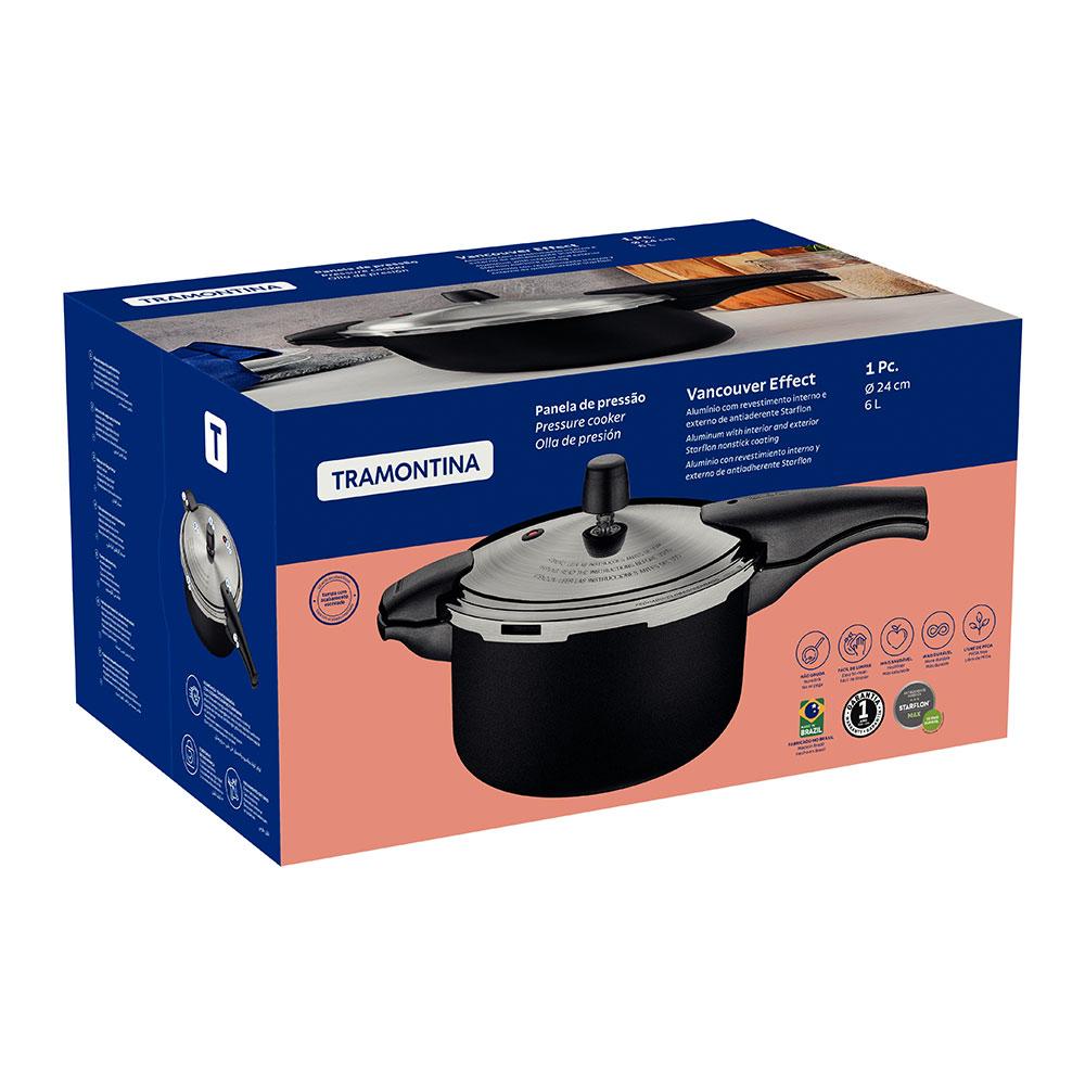 Panela de Pressão Effect Alumínio Vancouver Antiaderente 24 cm 6 l Preto - Tramontina 20592424