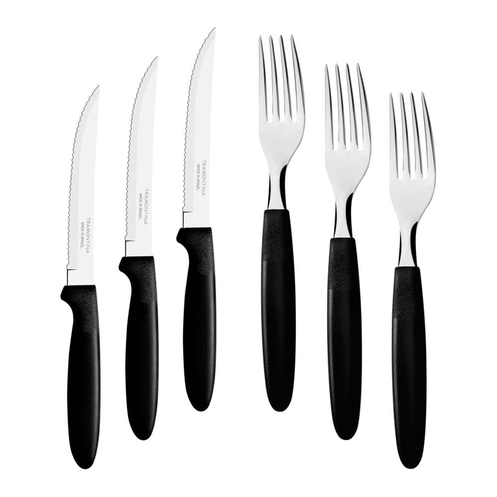 KIT - Jogo de Faca e Garfo Ipanema 120 Peças em Aço Inox Cabo Preto PTOP - Tramontina