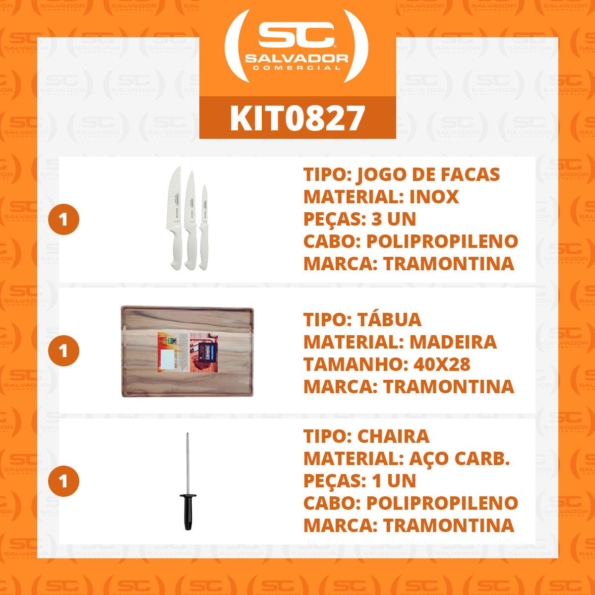 Kit - Faqueiro Premium 3 Peças + Tábua Para Churrasco 40x28 + Chaira 8 Pol - Tramontina