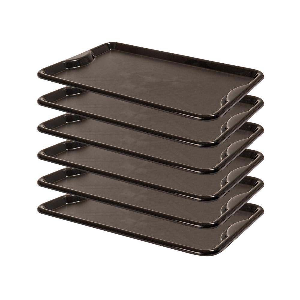 Conjunto 6 Bandejas Plásticas Self-Service Refeição 48x32,5x2 BR-100 Preta - Della Plast