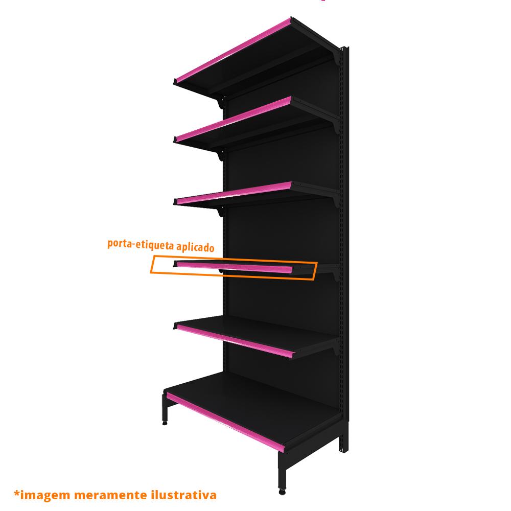 Gôndola Prateleira Preta New Plus 2,00 Parede Inicial GPI - Sa Gôndolas Porta Etiquetas Rosa