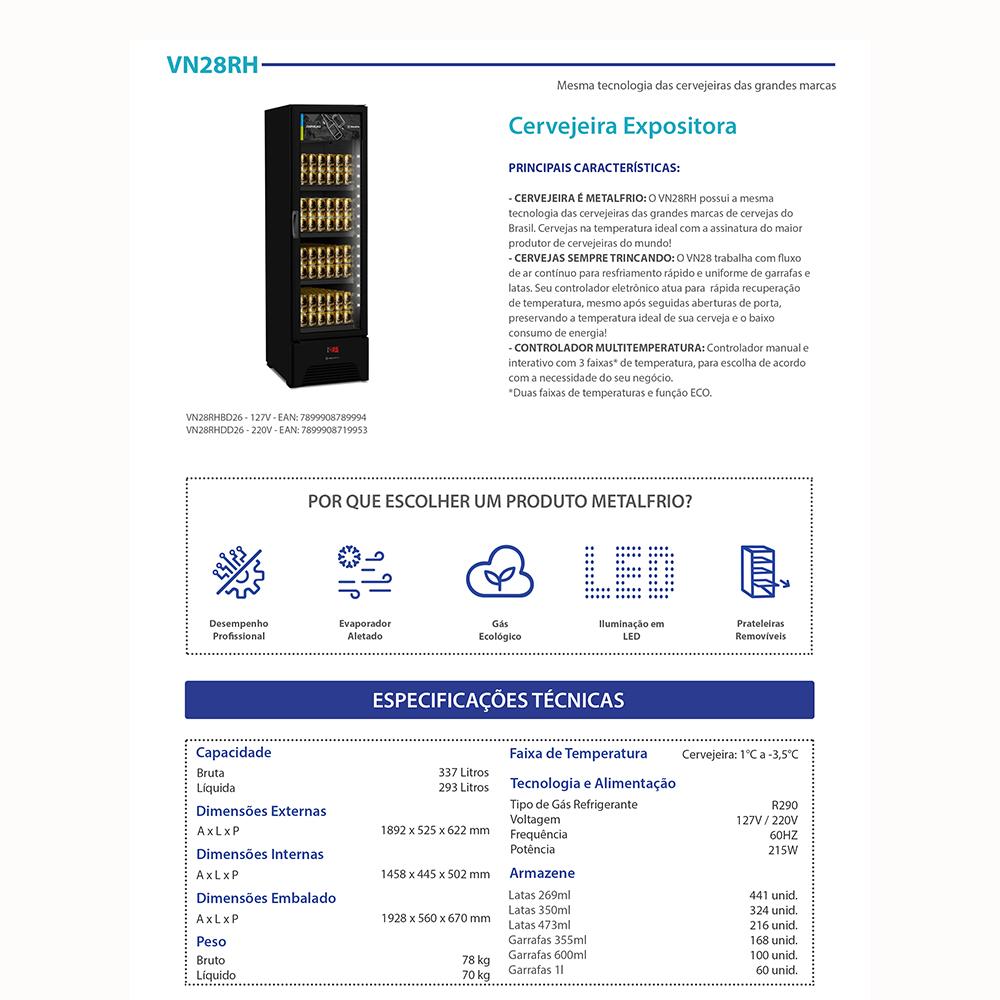 Visa Cooler Cervejeira Expositor Vertical Porta de Vidro 293/337 Litros Vn28rh All Black 220v - Metalfrio