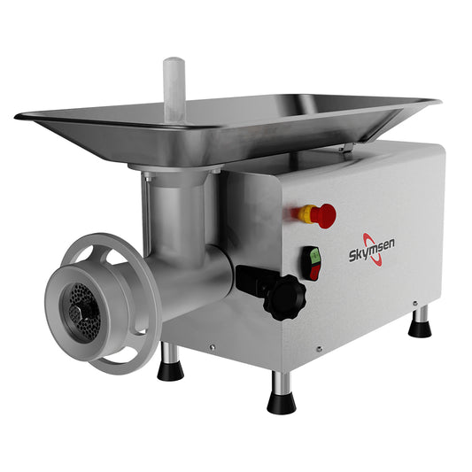 Picador Moedor de Carne 98 Skymsen PSP-98m com pré-corte, monofásico 220V, ideal para açougues e grandes cozinhas.