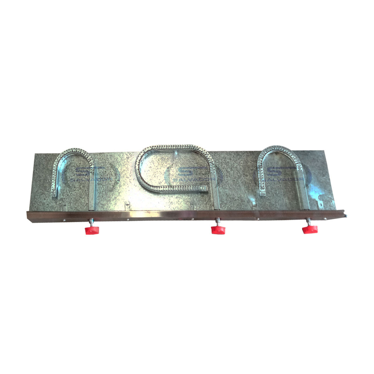 Detalhe dos queimadores de gás da sanduicheira Progas PR1100G, garantindo aquecimento uniforme e eficiente
