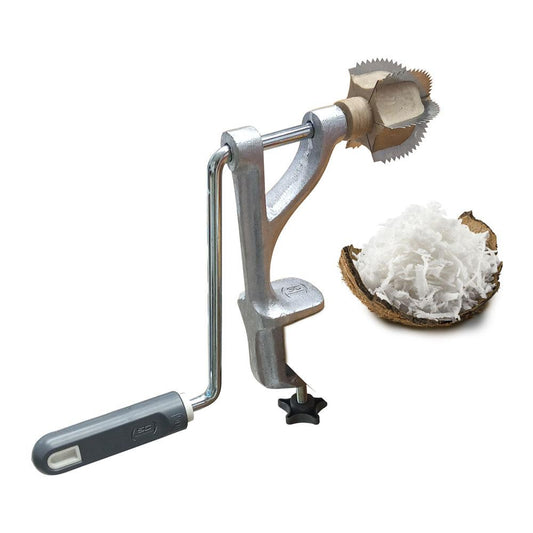 Raspador de Coco Manual Anodilar com suporte resistente para uso doméstico e culinária prática.