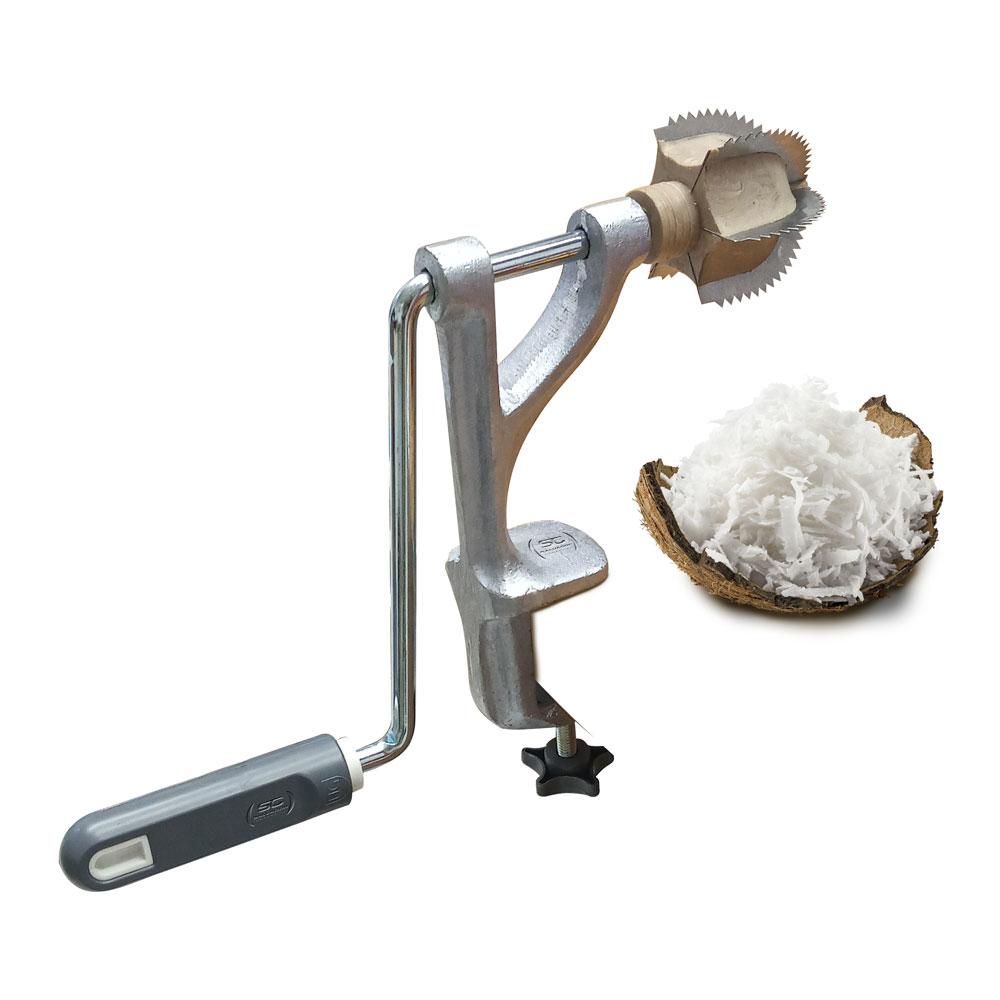 Raspador de Coco Manual Anodilar com suporte resistente para uso doméstico e culinária prática.
