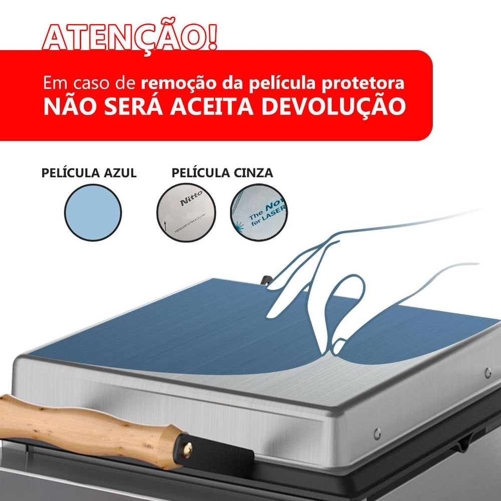  Instrução: remova a película protetora do aço inox da sanduicheira Venâncio SCG70A2p antes do primeiro uso