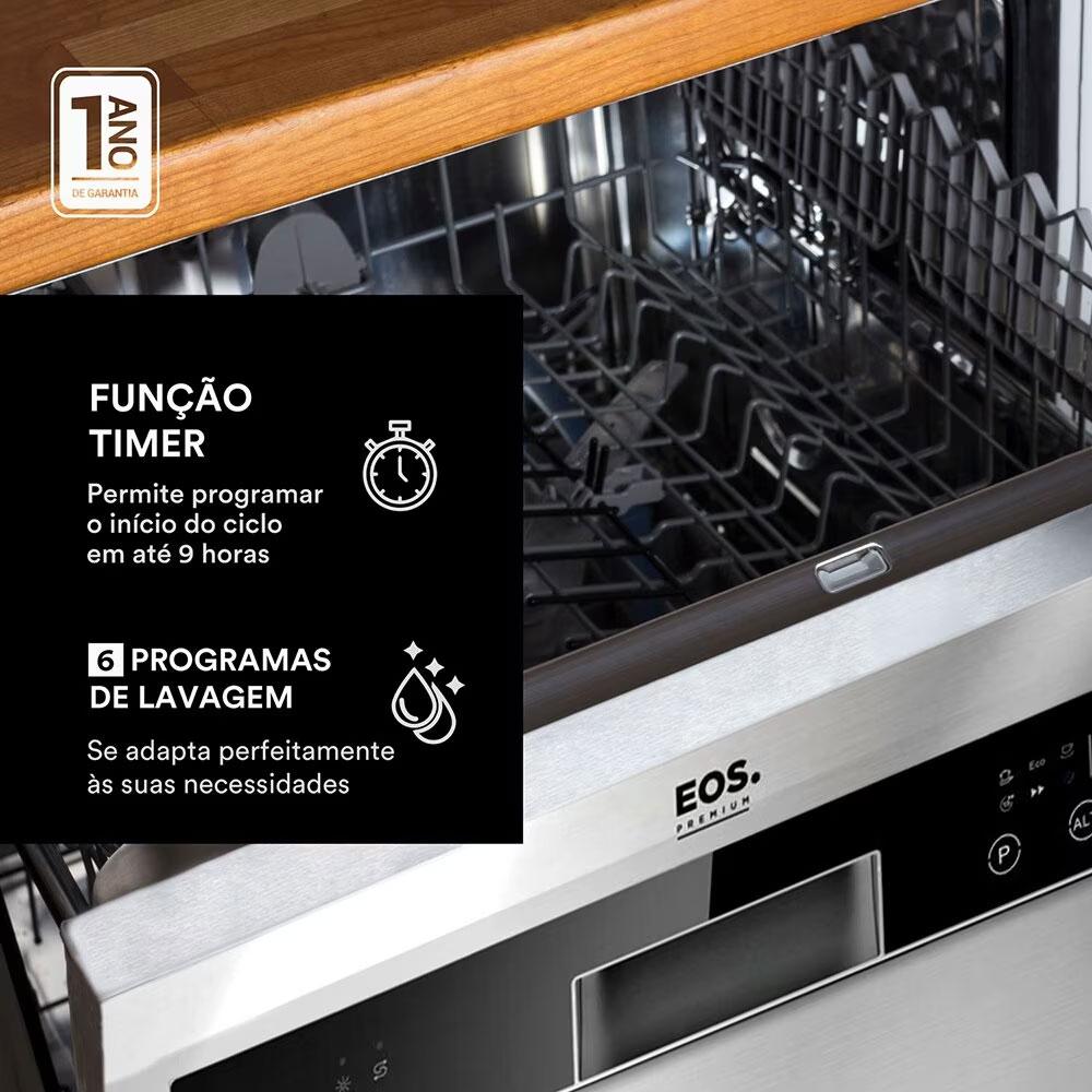 Lava-louças EOS inox com capacidade para 14 serviços