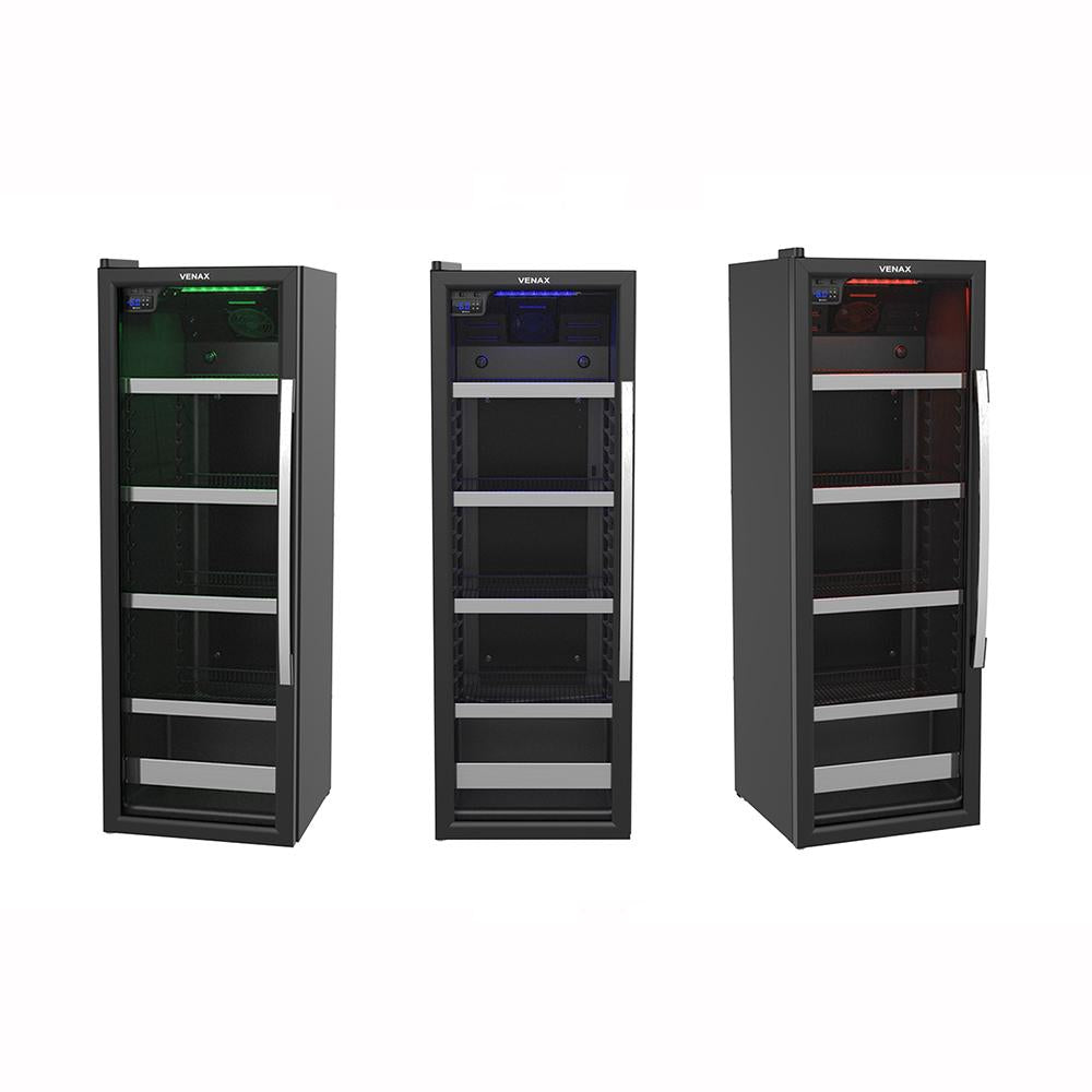 Refrigerador de cerveja Venax 220V com capacidade de 209 litros e iluminação LED RGB.