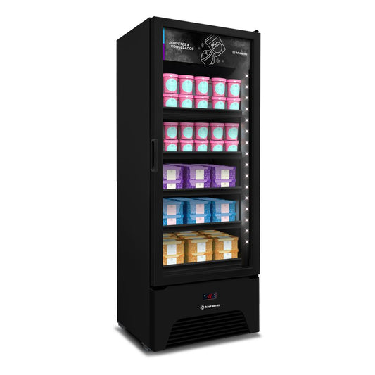 Freezer vertical porta de vidro para sorvetes e congelados com alta eficiência e design moderno.