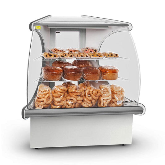 Balcão expositor vitrine panorâmica curva VPCV 1280 em cinza para padaria