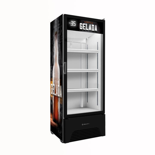 Cervejeira expositor vertical porta vidro Metalfrio com iluminação LED e controle eletrônico