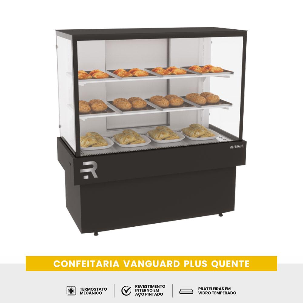Expositor quente para confeitaria com controle de temperatura e iluminação LED
