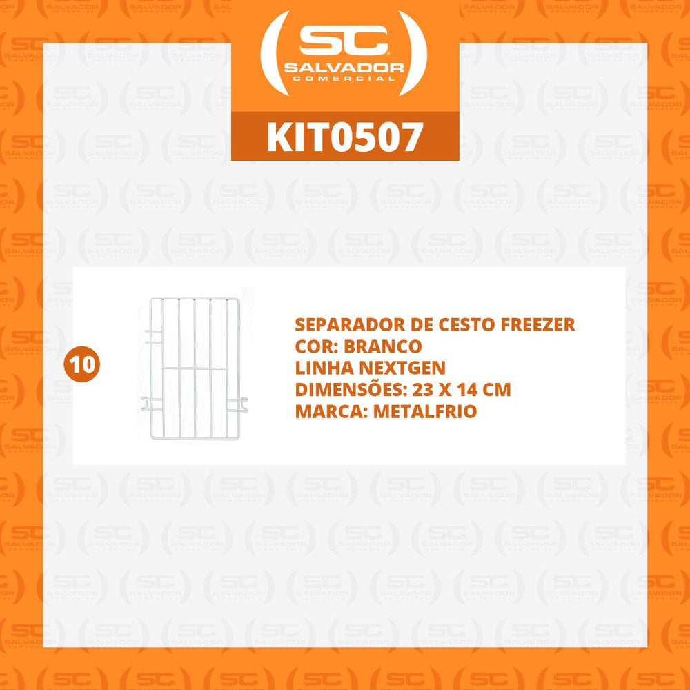 Separadores compatíveis com cestos Nextgen Metalfrio para melhor divisão e organização de produtos.