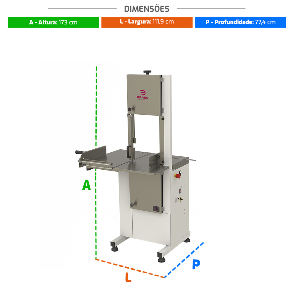 Serra Fita BSFPI-282 para açougues, ferramenta essencial bivolt para cortes precisos e agilidade no preparo de carnes frescas.