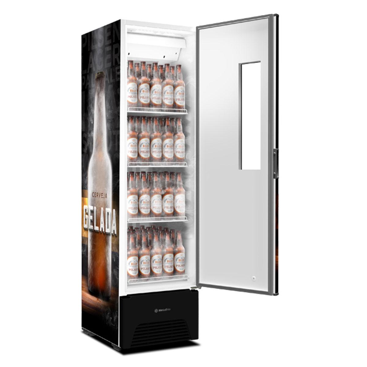 Painel de controle touchscreen NEXT Control da cervejeira Metalfrio, mostrando opções de temperatura.