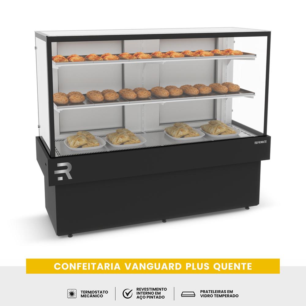 Vitrine expositora aquecida 145cm para doces e produtos de padaria