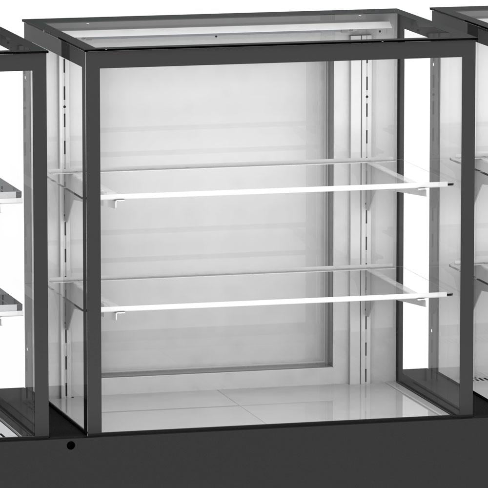 Vitrine tripla para confeitaria Refrimate, com iluminação LED e vidro temperado, disponível na Salvador Comercial.
